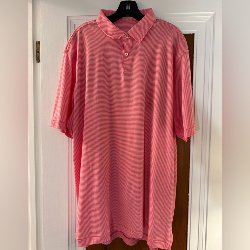Peter Millar Pink and White Striped Polo